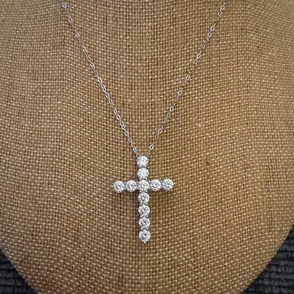 Solid Sterling Silver Large Moissanite Cross Necklace. - Picture 3 of 5